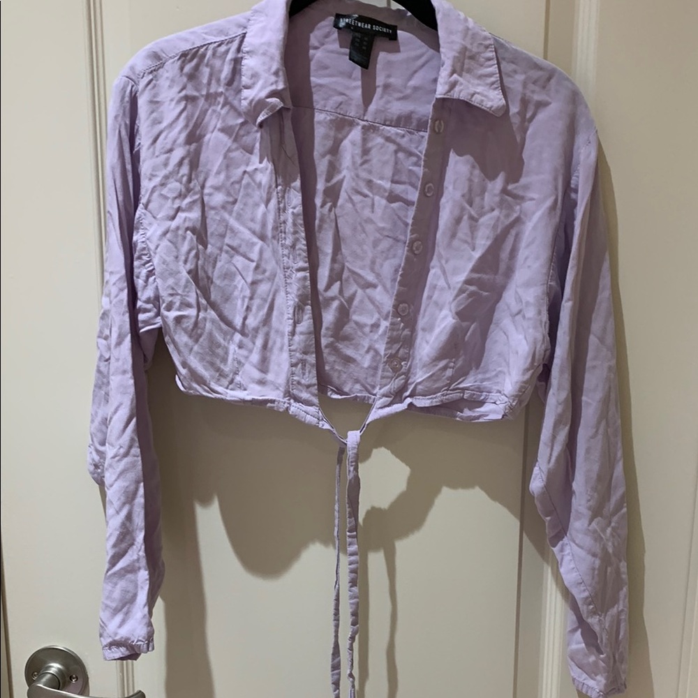 Purple Button-Up Crop Top